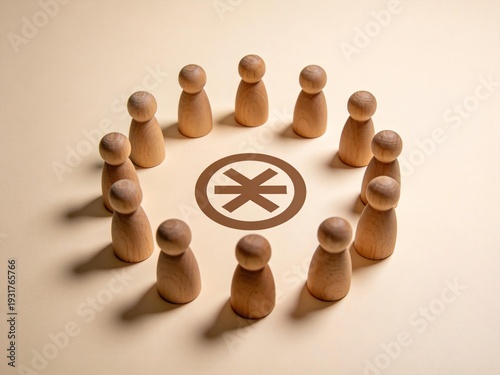 CircleOfWoodenFiguresAroundSymbol