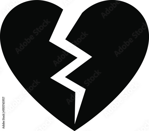 Broken heart vector illustration silhouette for divorce sadness heartbreak and relationship problems concept isolated on white background minimalist black icon for emotional pain.