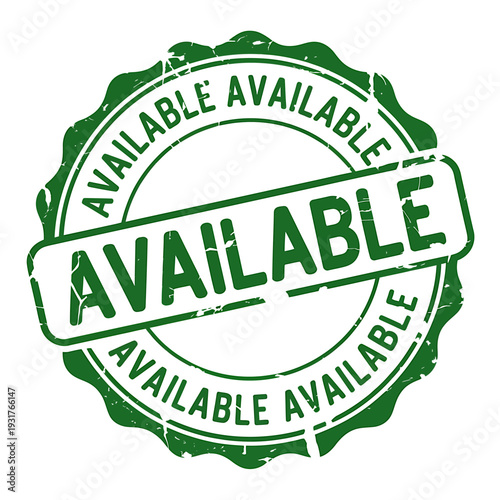 Green rubber stamp with available text on white background