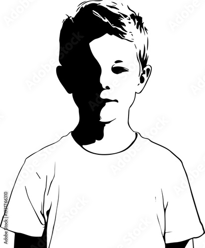 A Boy Character Black and White Avatar Illustration in Minimal Line Art Style Design