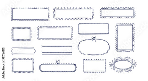 Rustic Hand Drawn Doodle Frames Labels Banners Cute Decorative Vintage Elements Set