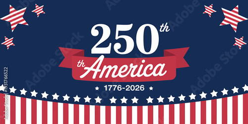American patriotic 250th anniversary celebration design with stars and stripes pattern