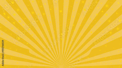 Vibrant yellow sunburst pattern with rays and stars shining brightly