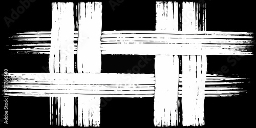 Abstract white brushstrokes forming a crosshatch pattern on black