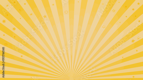 Yellow sunburst background with stars and rays pattern design element