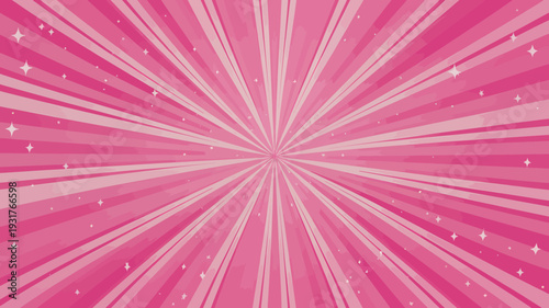 Pink burst of light rays with white sparkles and stars radiating outward in all directions