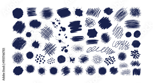 Diverse Hand Drawn Ink Scribble Texture Brush Strokes Splatters Doodles Elements Collection