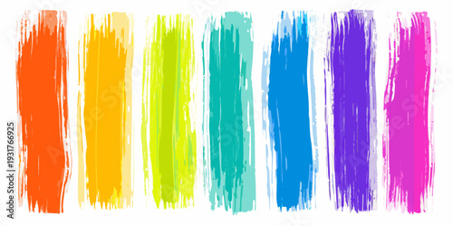Vertical brushstrokes of vibrant rainbow colors create an abstract design