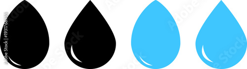 Water and oil drop icon set in blue and black colors