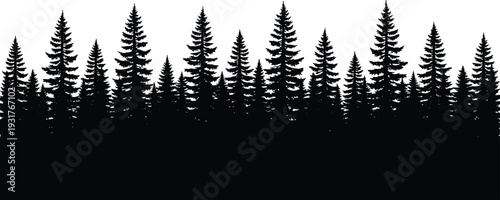 Forest silhouettes collection, pine fir conifer tree vector illustration, nature woodland artwork design graphic - flat vector illustration