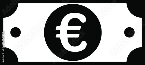 Euro banknote currency icon vector illustration silhouette isolated on white background for European economy, finance, money, banking, cash payment, and business investment concepts.