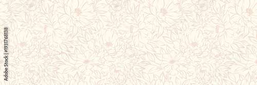 Warm neutral beige vintage floral garden elegant seamless vector pattern botanical flower banner background