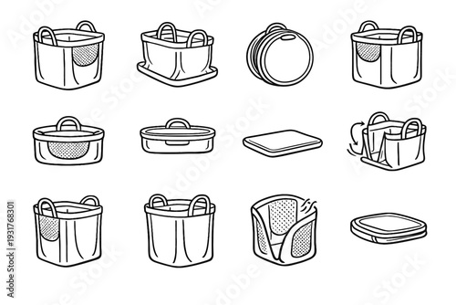 Stabilizing geometry simple flexible foldable hamper walls icons outline silhouette material icon