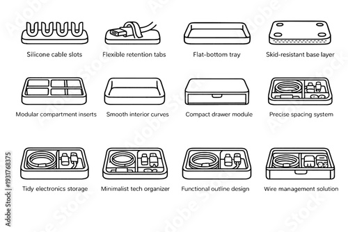 Vector icon flexible icons interior organizer drawer management tech cable compact tidy