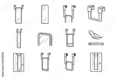 Accessory mirror over installation form structural protective household door vector frame icon