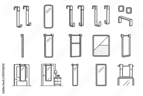Modern hanger mirror silhouette reinforced rail minimalist door vector over frame steel