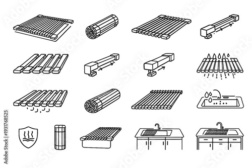 Drying parallel bars foldable flexible drainer sink structure vector kitchen icon hinges