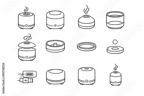 Icon usb compact aromatherapy power control vaporizing ring led ultrasonic device vector