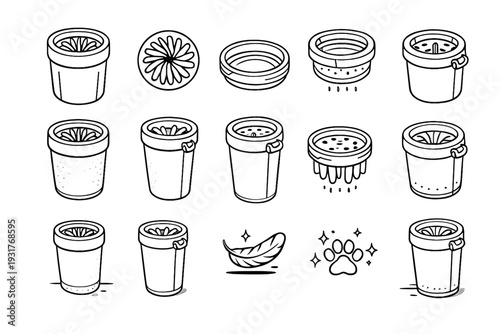 Vector container compact minimal icon brush flexible coating pet accessory housing drainage