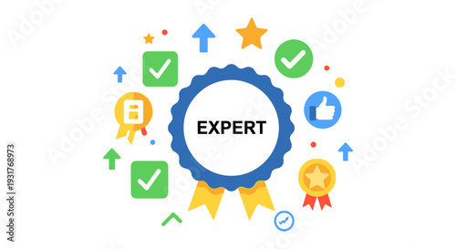 Expert Certification Badge Vector Icon. Professional skill, quality assurance, and rating achievement symbol on white background.
