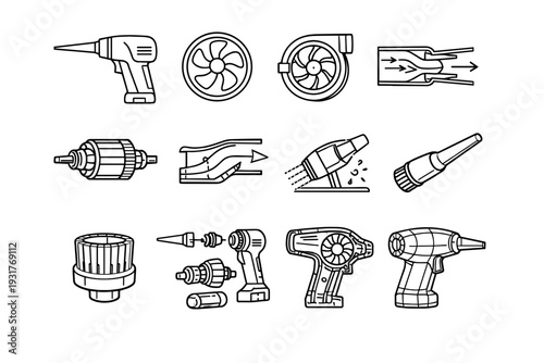 Chamber air internal modern engineered precise icon cordless duster circular vector