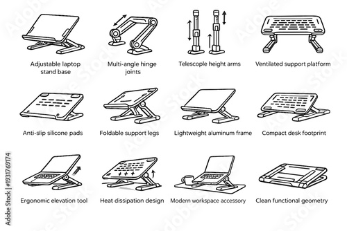 Arms icon vector workspace telescopic height legs laptop frame lightweight riser adjustable