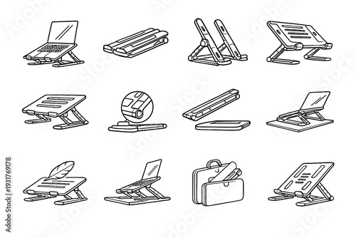 Height icons functional body rotating riser stabilizing clean icon laptop vector style