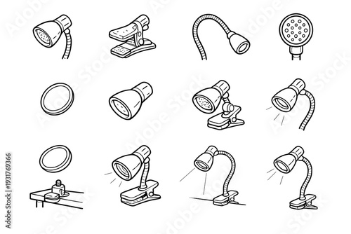 Accessory adjustment clip modern clamp pads head light joint desk vector icon