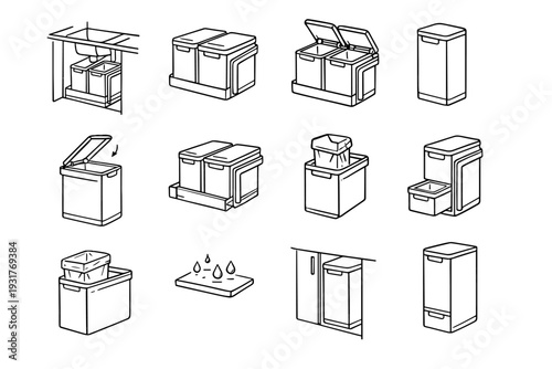 Organizer solution trash sink bin icon handle under liner slim vector lid