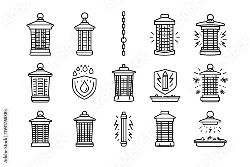 Night zapper electric grid clean bug functional vector icon lamp attractor hanging