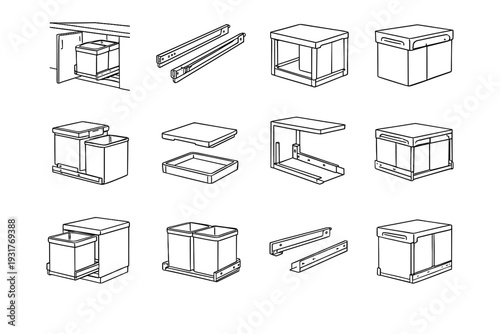 Silhouette metal slide functional bin vector housing ergonomic organizer sink under icon