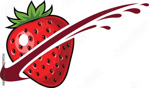 Fresh Red Strawberry Fruit with Juice Splash Vector Illustration Isolated on White Background for Healthy Food Branding Smoothie Bar Menu and Summer Berry Design