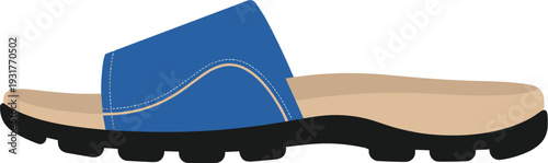 Modern slide sandal side view flat vector illustration, casual summer slip on footwear with chunky sole design