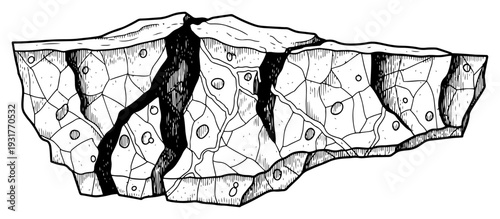 Cracked ground or broken stone slab hand drawn sketch