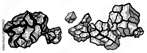 Set of abstract broken and cracked rocks debris