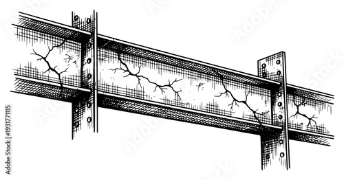 Engraving style cracked industrial metal I beam