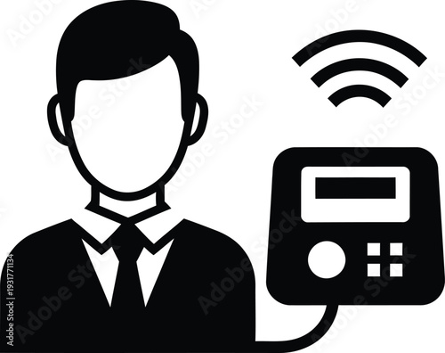Man with a payment terminal and wireless connection