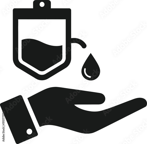 Blood donation concept with hand and blood bag