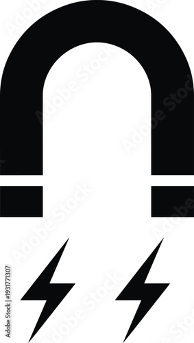 Horseshoe magnet with lightning bolts vector illustration representing magnetic force attraction energy power physics electricity lead generation marketing pull and industrial science icon
