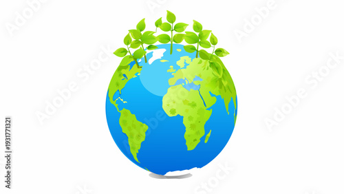 Eco friendly planet earth with green leaves and glass like surface representing sustainability and environmental conservation
