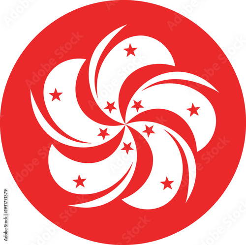 Hong Kong Regional Flag Bauhinia Flower Emblem Vector Illustration with Red Circle and Five Stars for Patriotic Identity Chinese Heritage Celebration and Tourism Design
