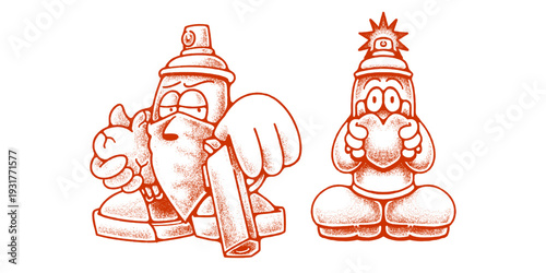 Duo Spray Paint Graffiti Characters in Classic Old School Style.