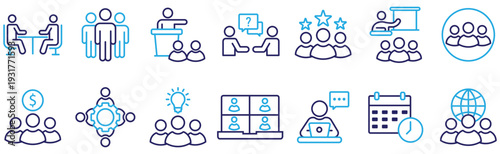 Human Resources and Leadership Thin Line Icons Pack	