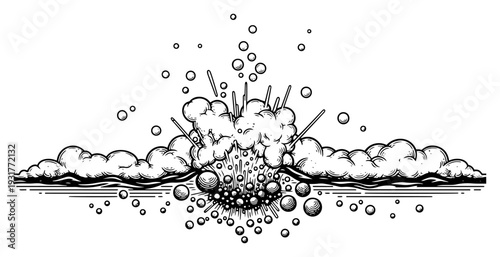 Water splash with foam bubbles and wavy surface