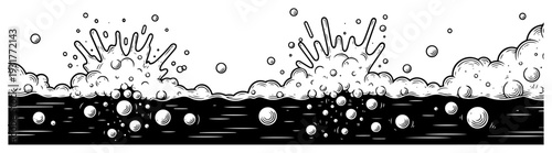 Water splashes and foam bubbles seamless pattern