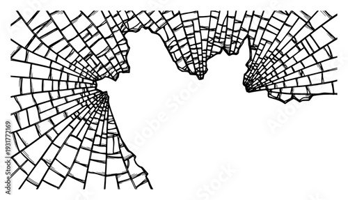 Broken glass with cracked spiderweb pattern