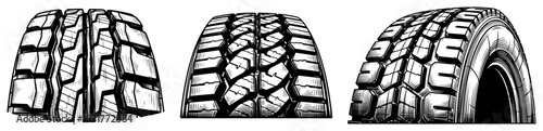 Set of heavy duty tire treads in engraving style
