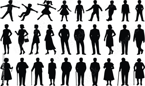 People of Different Ages Silhouettes Set Showing Human Life Stages from Baby to Senior Vector Illustration