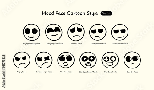 Cute Kawaii Mood Face Expression Collection Vector