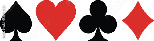 Playing Cards Suits Icons Set with Flat Simple Symbols for Casino, Poker and Card Game Design